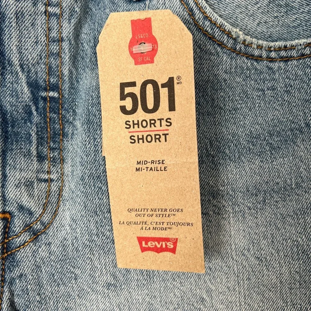New Levi's 501 Rigid Button Fly Denim Jean Shorts Distressed Raw Hem Relaxed 29 - Picture 5 of 11